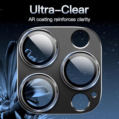 Image of Tempered Glass Camera Lens Protector for iPhone 16 Pro /iPhone 16 Pro Max - Alloy Metal Cover with Tempered Glass - Scratch Resistant, Easy Installation (Black)