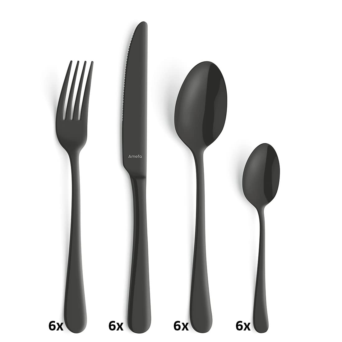 Amefa AUSTIN SCHWARZ | Besteckset 24-teilig | PVD-veredeltes schwarzes Besteck Set | farbigesTafelservice 18/0 Edelstahl rostfrei | Besteck Set 6 Personen | Besteck schwarz spülmaschinenfest