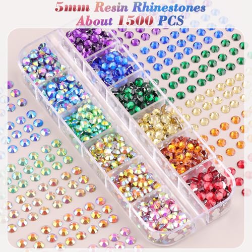 Image of 5000 PCS Flatback Rhinestones for Crafting and 3PCS B7000 Glue (Pack 2), 2 Boxes of Rainbow Resin Rhinestones Gems Charms for Bedazzling DIY Crafts Fabric Clothing Tumblers Shoes Nail Art