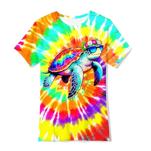 Image of SunFoucs Girls Kids Shirts Size 5-12 Tie Dye Casual Tshirt Short Sleeve Crewneck Tee Top | Short Sleeve Rainbow Tee Top