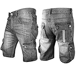 Men`s Cargo Denim Jeans Shorts (Grey, 34)