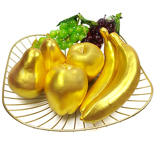 Lorigun 8 Pcs Artificial Golden Fruits, Fake Fruits For Decoration Home Christmas Golden Fruits Props Artificial Grapes Apple Banana Pear Table Centerpieces Faux Mixed Fruits #TOP22