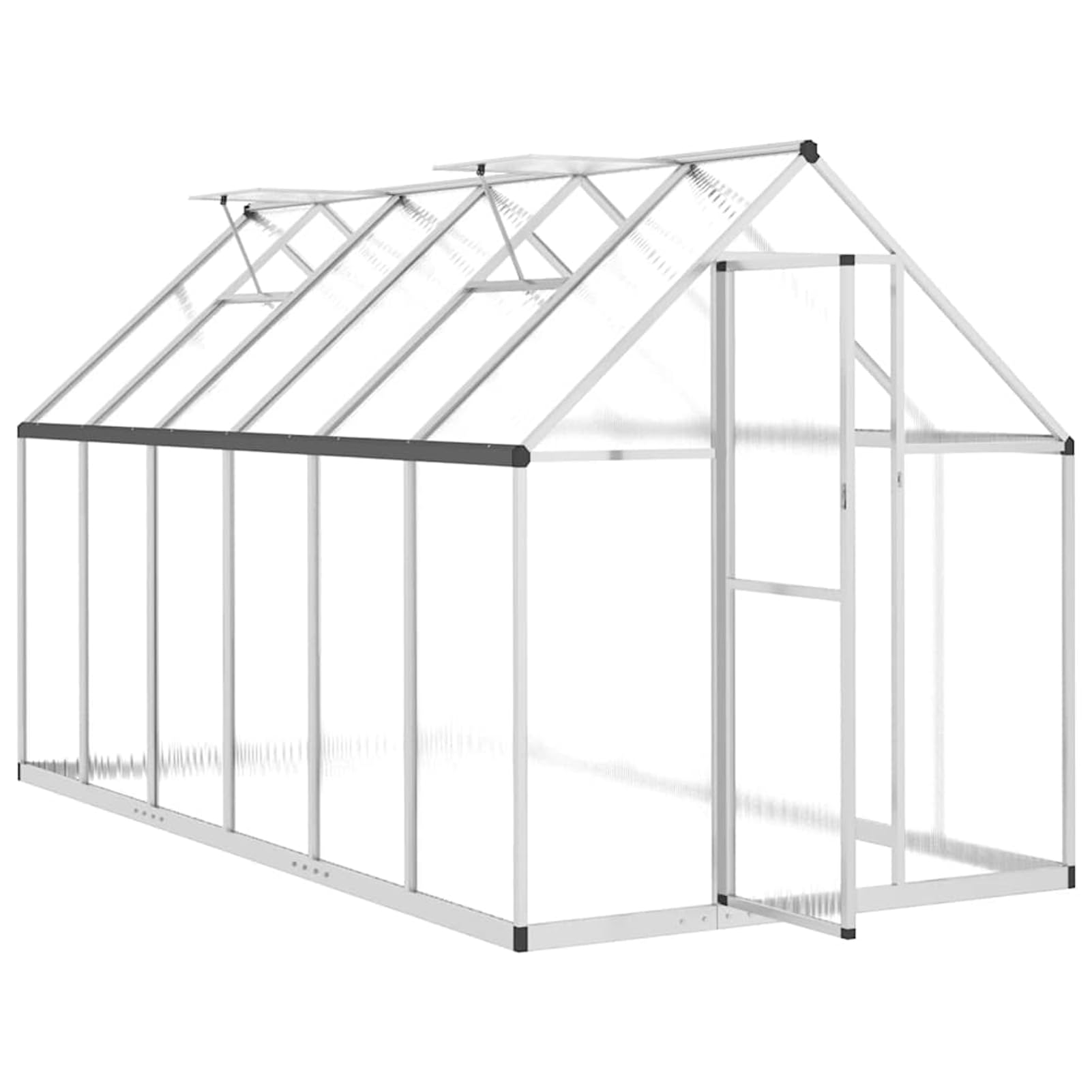 Szklarnia 334 x 169 x 195 cm – odporna na warunki atmosferyczne aluminiowa rama, wbudowana rynna dachowa i 5-stopniowa regulacja okna wentylacyjnego – srebrna/przezroczysta – do uprawy roślin w