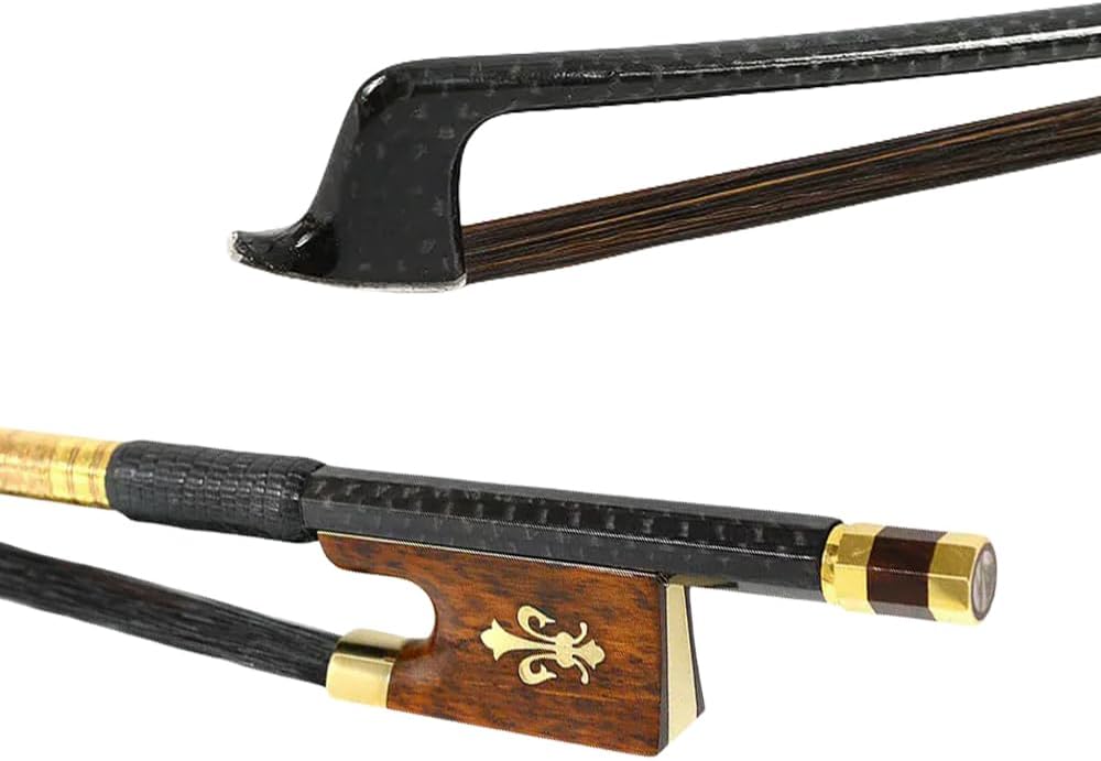 Yinfente Carbon Fiber 4/4 Violin Bow Full Size Snakewood Frog With Fleur de lis Inlay Black Mongolian Bow Hair Well Balanced& Pernambuco Level