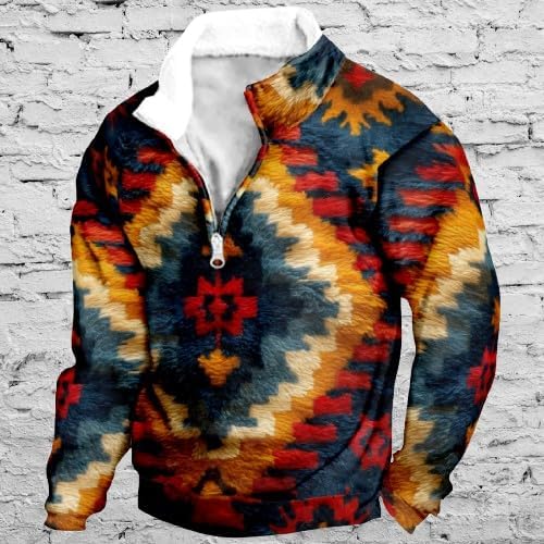 Aztec Ethnic Hoodies For Men Tribe Graphic 1/4 Zip Collared Pullover Vintage Big and Tall Casual Sweatshirts - Image 2