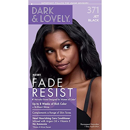 Image of Dark and Lovely Fade Resist Permanent Hair Colour Hair Dye Up To 100 Percent Gray Coverage Brilliant Shine (Jet Black 371)