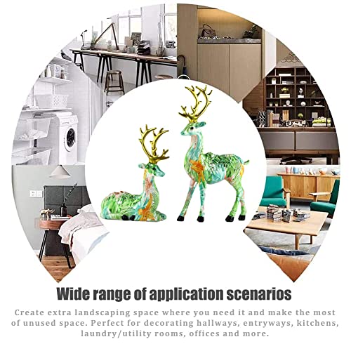 Qianling 2 Pcs Deer Statues In Home Decor, Resin Colorful Art Deer Figurine, Creative Home Living Room Desktop Bookshelf Wine Cooler Couple Wedding Gift Decorations Crafts #TOP3