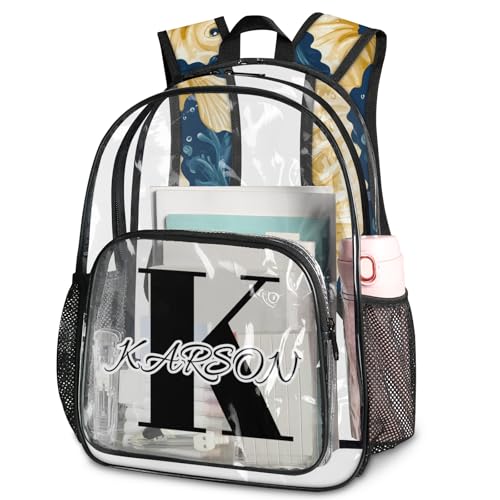 Personalized Seahorse Large Clear Backpack Stadium Approved Heavy Duty PVC Plastic Custom Ocean Beach Transparent Backpacks See Through Bag with Name