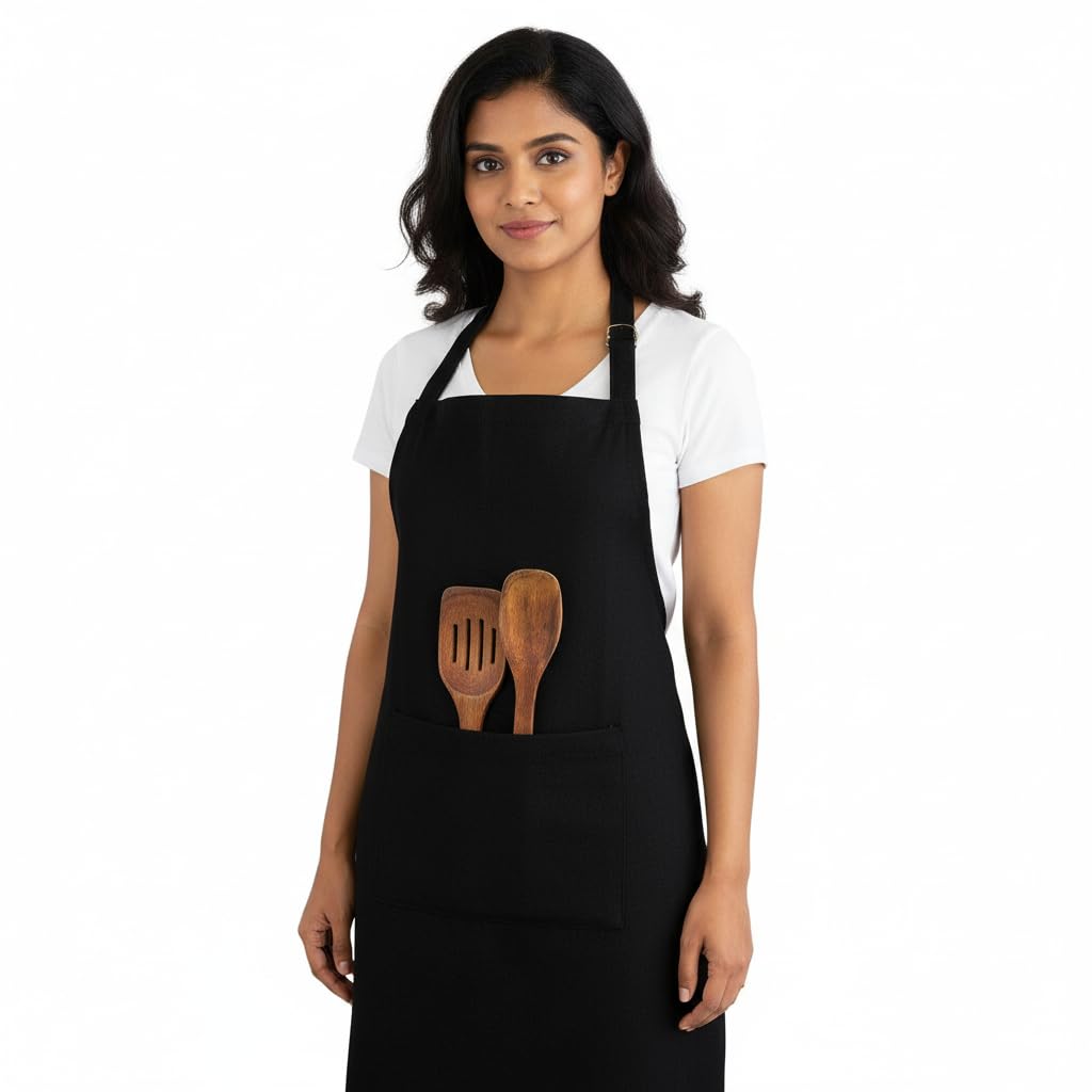 Cotton Apron for Kitchen-Adjustable Belt-Unisex Apron with Utility Pocket-Cooking Kitchen Apron-Free Size