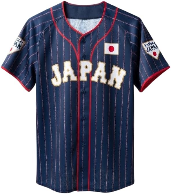 Japan Baseball Jersey, Navy Blue, Button-Down, Custom Name and Number, Stitched, Any Size