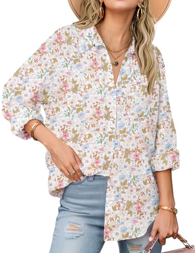 Zeagoo Womens Button Down Shirts Long Sleeve Cotton Gauze Tops Ca...