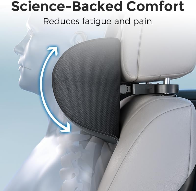 Adjustable U-Shaped Car Headrest Pillow, Car Neck Support Headrest Pillow for Driving, Softness Car Headrest Pillow with Phone Holder, Comfortable Ergonomic Design (Black with Phone Holder)