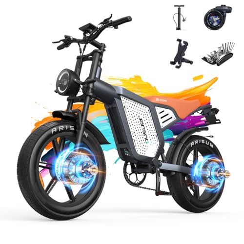 JANSNO X60 Electric Bicycle for Adults， Dual Brushless Motor 120Nm, 48V/23Ah Battery, Dual Hydraulic Brakes, Automatic headlights，7-Speed Transmission，