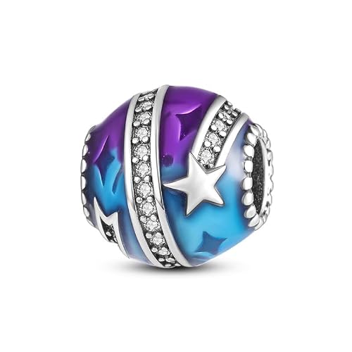 Vegas Safety Chain Sun Birthday Mom Camera Dog God Psalm Bead Pendant 925 Sterling Silver Dangle Compatible With Pandora Moments Charm Bracelet (Starry Sky Shooting Star Comet Bead)