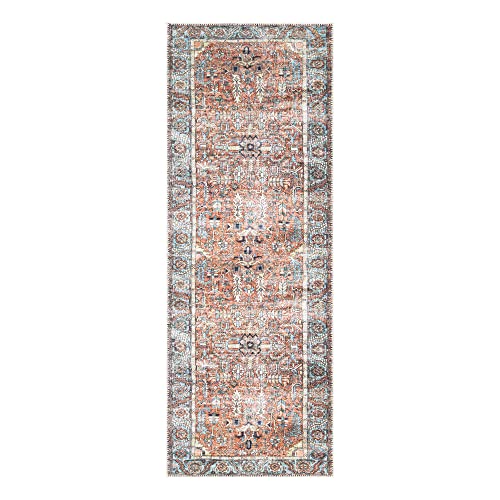 Bloom Rugs Washable Non-Slip 7 Ft Runner - Orange/Blue Traditional Persian Runner For Entryway, Hallway, Bathroom, And Kitchen - Exact Size: 2.5' X 7' #TOP1