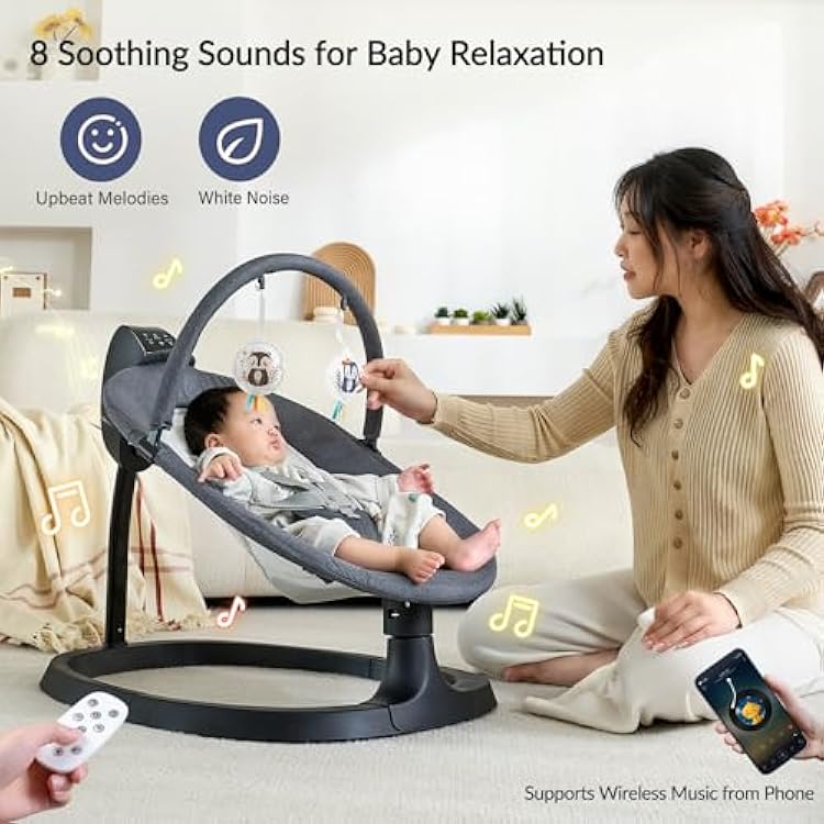 VaVaSoo 2-in-1 Electric Baby Swing, Toddler Seat up to 66 lbs, Dual-Arm Support for Enhanced Stability, 3 Swing Motions & 8 Soothing Sounds, Baby Rocking Chair with Remote,Adjustable Height, Dark Gray