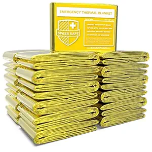 Swiss Safe Emergency Mylar Thermal Blankets (Bulk 25pk) - Designed for NASA, Outdoors, Hiking, Survival, Marathons or First Aid (Gold Color)