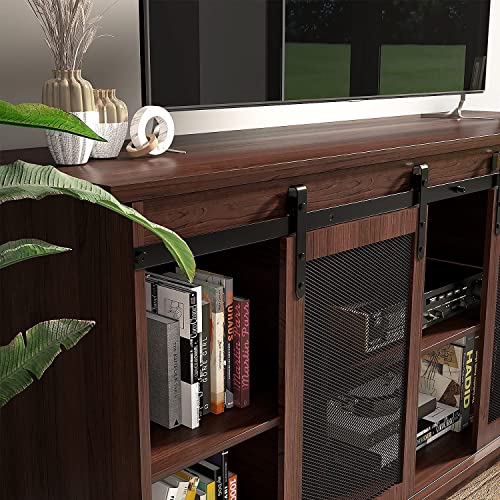 Jummico Farmhouse Tv Stand For 65 Inch Tv, Mid Century Modern Entertainment Center For Living Room Bedroom, Television Stands Console Table With Sliding Barn Doors And Storage Cabinets (Sepia) #TOP1