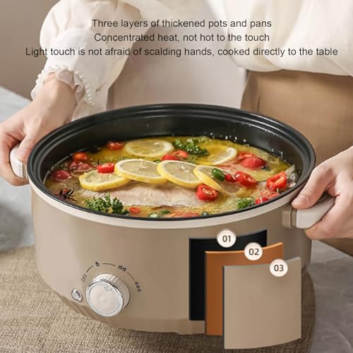 Multifunctional Electric Cooker, Food Grade Nonstick Coating Material 3L Electric Hot Pot with Steam Basket for Stir Fry Steak Noodles Soup(800W) (US Plug)