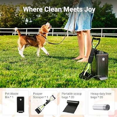 Dog Poop Trash Can Outside with Poop Scooper for Dogs, 12L/3.2Gal Metal Outdoor Garbage Can with Lid Suitable for Small, Medium and Large Dogs (Tungsten Steel)