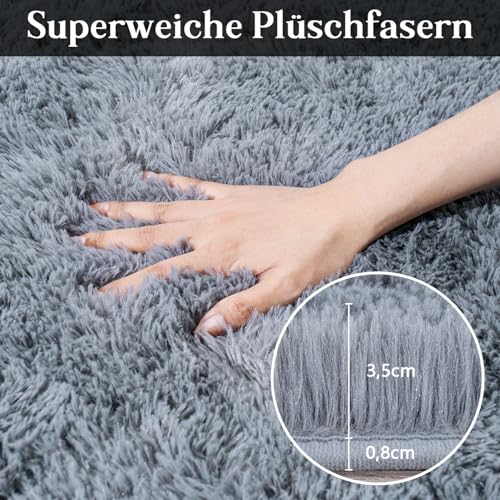 BSGIFT Teppich Hochflor Flauschig 60x110 Läufer Grau, Shaggy Langflor Teppich Wohnzimmer rutschfest für Schlafzimmer Kinderzimmer, Modern Wohnzimmerteppich Bettvorleger High-Pile Carpet