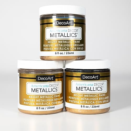 DecoArt Americana Décor Metallics Vintage Brass 3 Pack 8oz Metallic Acrylic Paint - Water Based Multi Surface Paint for Arts and Crafts, Home Decor, Wall Decor