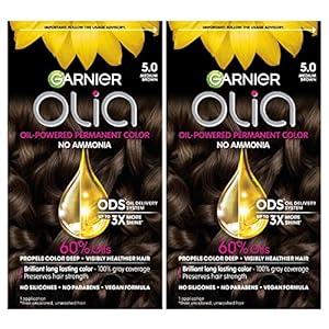 Garnier Hair Color Olia Ammonia-Free Brilliant Color Oil-Rich Permanent Hair Dye, 5.0 Medium Brown, 2 Count (Packaging May Vary)