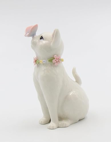 Miniatura 3 de Cosmos Gifts 11004 Gato de porcelana blanca con soporte para anillo de flores, 2 34 "x 2" x 4 12" H