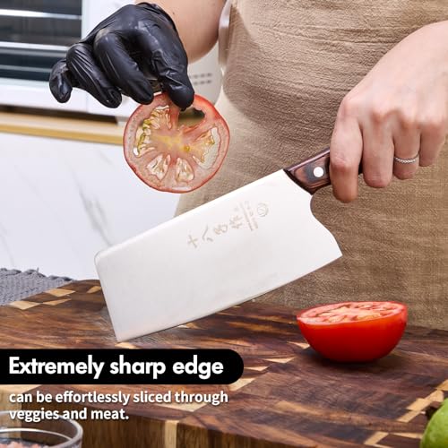 SHI BA ZI ZUO Coltello Cinese per Carne e Verdure - Lama in Acciaio Inossidabile da 6,7 Pollici, Manico in Legno Con Peso Moderato - immagine 3