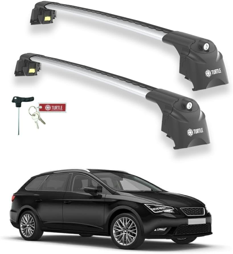 TURTLE Compatible with Seat Leon St 2013-2020 Air2 roof Rack | Silver