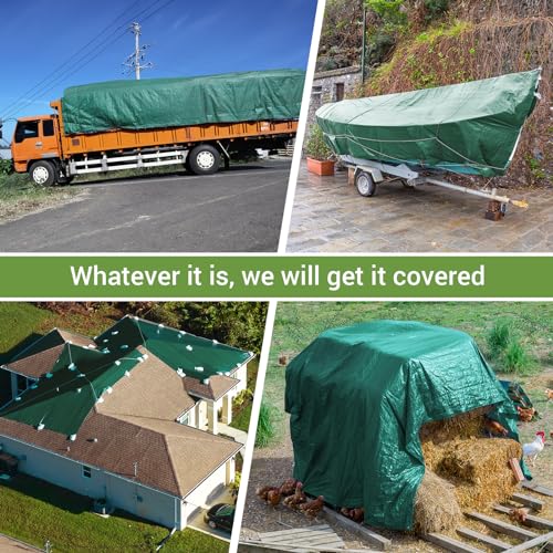 Pattiumo Tarp Waterproof 16\' X 20\', Heavy Duty Tarps Waterproof 14 Mil Waterproof Tarp Multipurpose Protective Cover Large Tarp UV All Weather Resistant Outdoor Tarp for Shelter Camping, Green/Brown