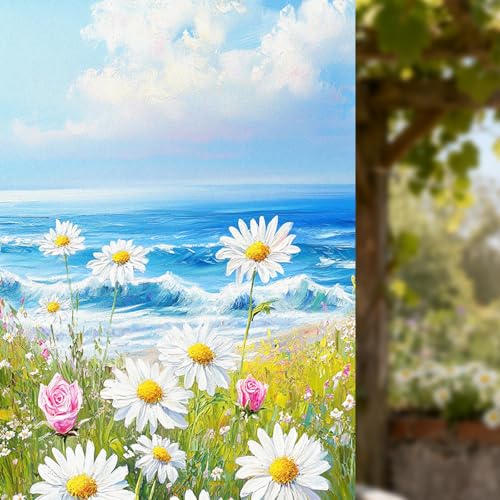 Image of Nuxovilar White Flower Floral Pattern Cling Window Film 17.5x39.3 PVC