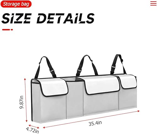 Miniatura 2 de BELOMI Car Trunk Organizer, Auto Waterproof Sturdy Backseat Hanging Large Storage Collapsible Cargo Bag with Anti-Slip Adjustable Strip &4 Pockets,