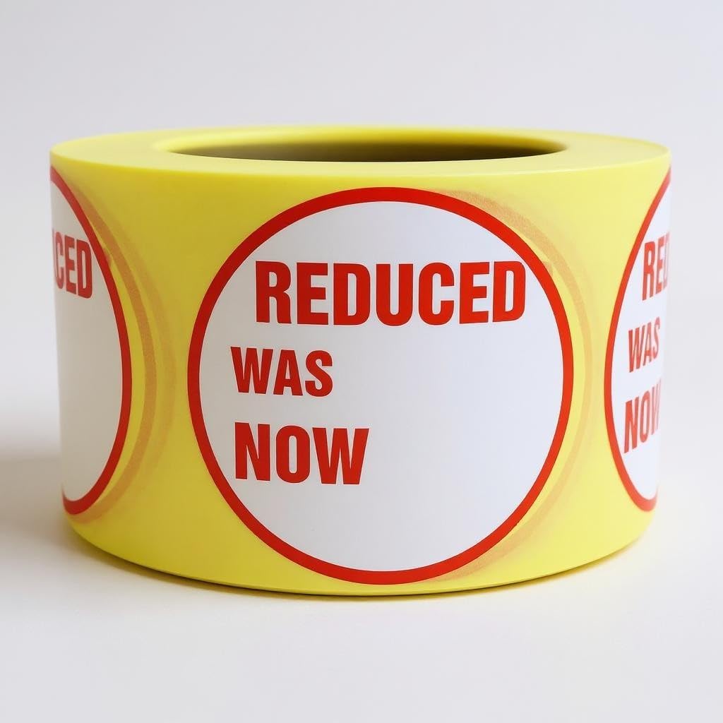 500x Red Reduced was/Now Stickers – 45mm Self-Adhesive Price Labels for Retail Display – Bright Red Stickers on Roll for Sale Tags, Promotions, Discounts & Storage – 500 Labels per Roll (10)