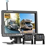 VECHTEL Kit Telecamera Posteriore IPS HD 7 Pollici senza Fili con 2 Telecamere, Telecamera Retromarcia Auto con BSD Impermeabile IP68 Visione Notturna Supergrandangolo per 12-36V Camion Camper Furgoni