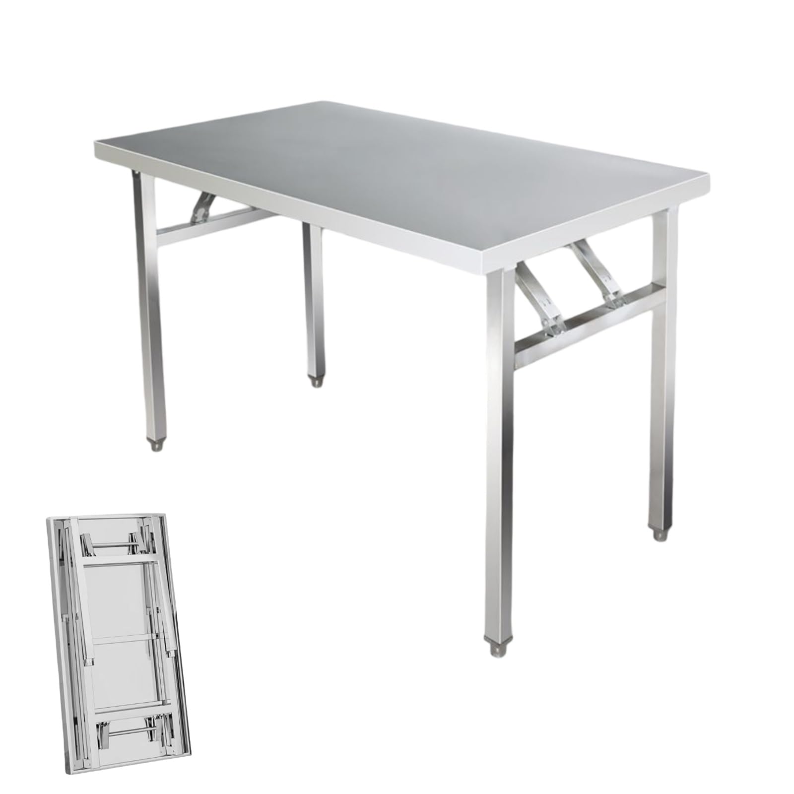Mesa de trabajo plegable de acero inoxidable, mesa de preparación de alimentos resistente para cocina, restaurante, barbacoa, garaje, lavandería, grado comercial, fácil de almacenar y transportar