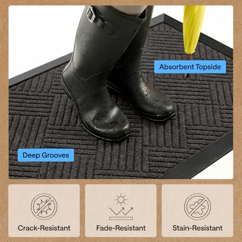 Image of GORILLA GRIP 100% Waterproof All-Season WeatherMAX Doormat, 60x24, US Designed Natural Rubber, Stain and Fade Resistant, Low Profile Indoor Outdoor Door Mats, Easy Clean Patio Mat, Gray Diamond