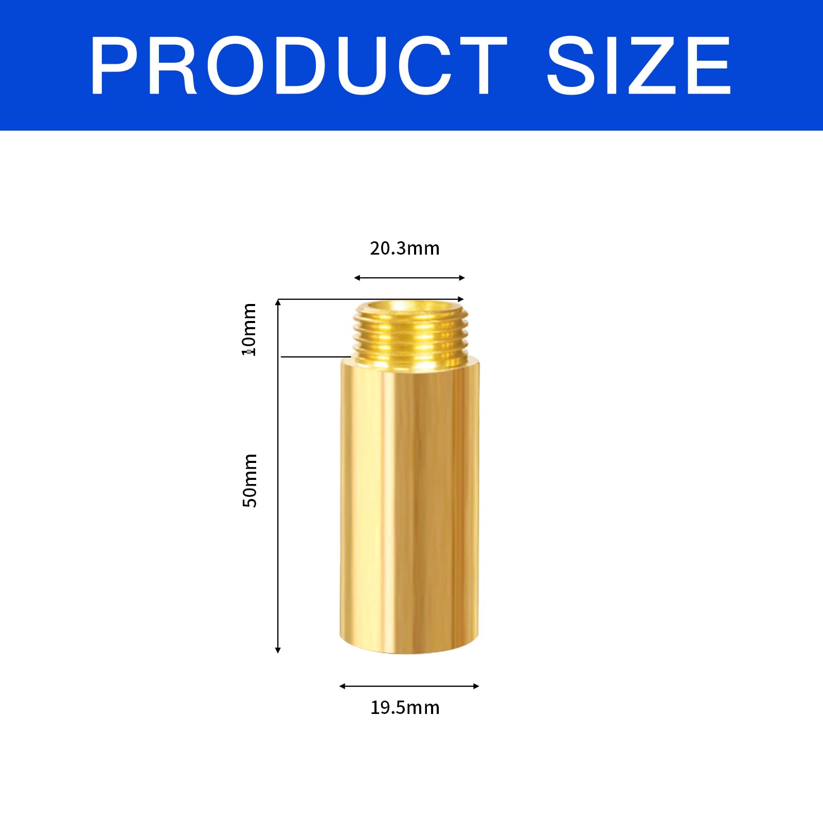 1 pezzo prolunga rubinetto in ottone G1/2" x 50 mm, prolunga rubinetto 1/2" IG x 1/2" AG (IG Ø 19,5 mm x AG Ø 20,3 mm) Raccordo prolunga in ottone 50MM, prolunga filettata, raccordo filettato