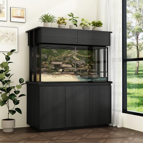 52' Terrarium Stand, Bearded Dragon Cage, Large 120 Gallon Reptile Tank Stand Enclosure, Without Eco-Tank, Height Adjustable Large Terrarium Table with Iron Frame, 3 Doors for Living Room,Black