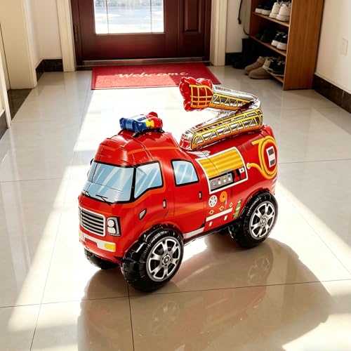 3D Giant Fire Truck Foil Balloon, Large Fire Truck Balloon for Birthday Party, Photo Booth Props, 24" x 18.5" Self-Standing Inflatable Balloon for Party Decorations by Vsdski - Used condition - Image 7