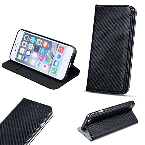Custodia a libro Smart magnetica, per Huawei Y5 2017 / Huawei Y6 2017 / Huawei Nova Young Cover Custodia a libro in plastica TPU per carte di credito (nero/nero)