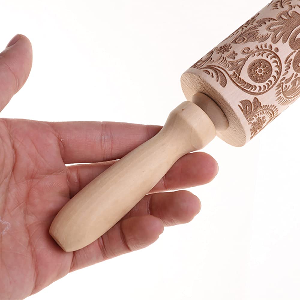 Bonita Herramienta de Cocina, para Hornear Galletas en Relieve, Rodillo de amasar Grabado en Relieve con patrón de Flores de Copo de Nieve navideño, Rodillo de Madera en Relieve