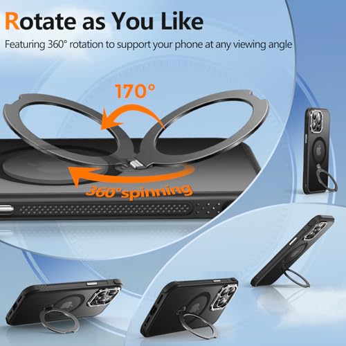 Cutelfon 360° Spin Magnetic Stand Designed for iPhone 15 Pro Case, [Compatible with MagSafe][Military-Grade Protection] Translucent Matte Kickstand Slim Phone Case 6.1 inch, Black by Cutelfon - Used condition - Image 2