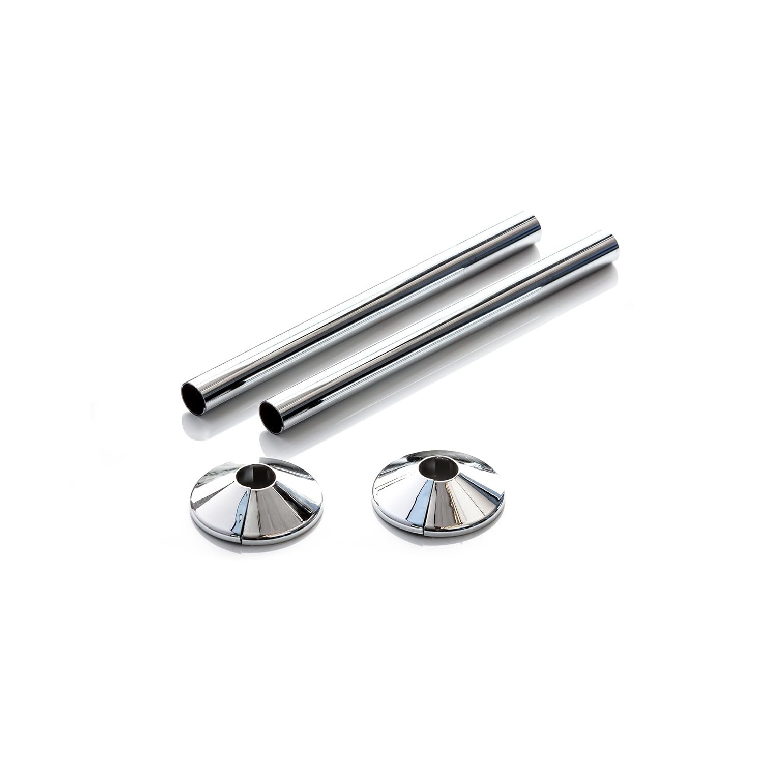 Tower Radiator Pipe Covers & Collars Pair - Chrome 15mm Pipe Shroud 130mm PS130C