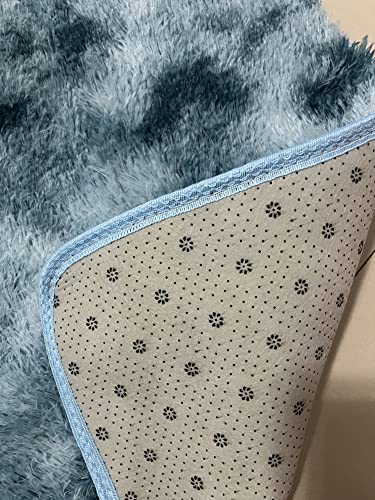 Long Plush Area Rugs For Living Room/Bedroom Shaggy Fluffy Room Carpet Shag Fuzzy Tie Dye Faux Fur Bedside Indoor Floor Rug Mat Dark Blue 31"X63" #TOP4
