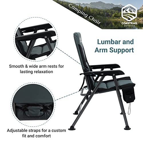 Coastrail Outdoor Xl Comfort Camping Folding Chair 400Lb Padded Hard Arm Chair With Lumbar Support, High Back Comfortable Heavy Duty Lawn Chair With Cup Holder For Patio, Garden, Camp #TOP4