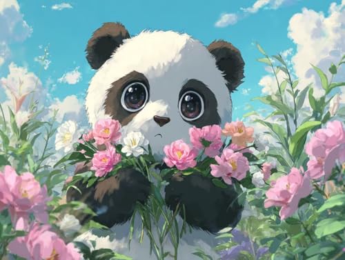 数字油絵初心者向け DIY アクリル絵の具塗り絵キット、Paint by Numbers子供と大人ハンド塗り絵かわいいパンダインテリア装飾ペイントバイナンバー 絵画手芸ストレス解消DIY手描、インテリア 家の壁の装飾、40x50cm/16x20インチ(フレ