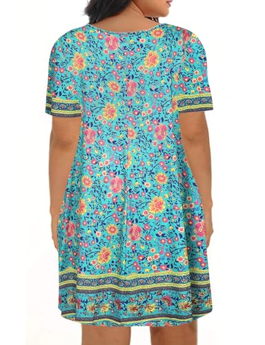 Image of Kancystore Women's Plus Size Summer Dresses Short Sleeve Casual T-Shirt Swing Dress with Pockets