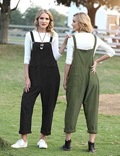 Yesno Women Long Casual Loose Bib Pants Overalls Baggy Rompers Jumpsuits With Pockets Pv9 (L Pv9 Dark Army Green) #TOP3
