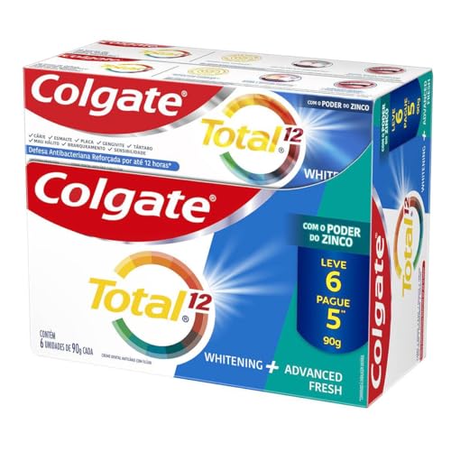 Creme Dental Para Branqueamento Colgate Total 12 Whitening & Advanced Fresh 90g Promo Leve 6 pague 5